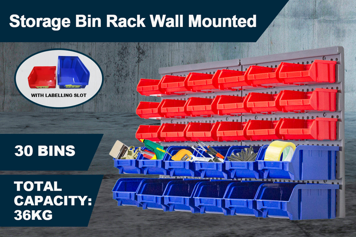 30 Bin Wall Mount Parts Rack