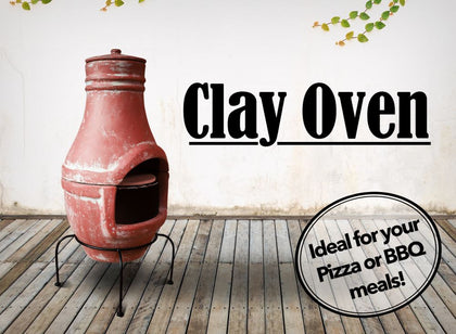 Clay Pizza Oven With Stand + Grill