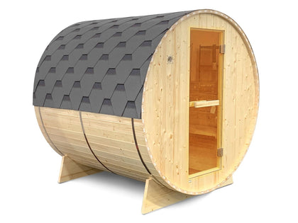 2-4 Person Outdoor Barrel Sauna With Dark Grey Bitumen Roof Upgraded