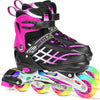 DS BS Kids Adjustable Inline Skates with Light Up Wheels Size27-32 Pink