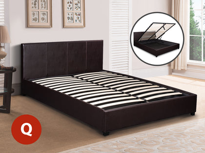 Bass Storage Queen Bed Frame Pu - Dark Brown