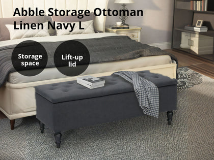 Abble Storage Ottoman Linen Navy L