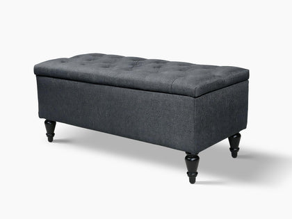 Abble Storage Ottoman Linen Navy M