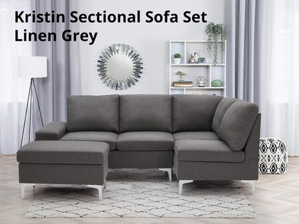 T Kristin Sectional Sofa Set Linen Grey