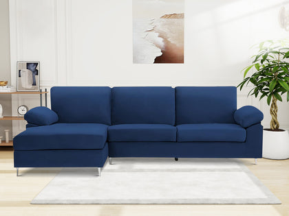 Kaveah Velvet Sectional Sofa with Left Chaise Blue