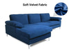 Kaveah Velvet Sectional Sofa with Left Chaise Blue