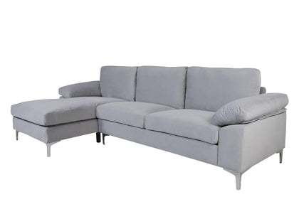 Kaveah Velvet Sectional Sofa with Left Chaise Grey