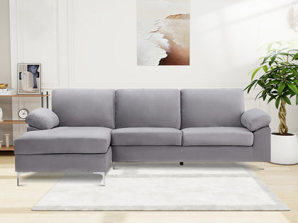 Kaveah Velvet Sectional Sofa with Left Chaise Grey