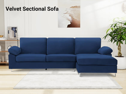 Kaveah Velvet Sectional Sofa with Right Chaise Blue