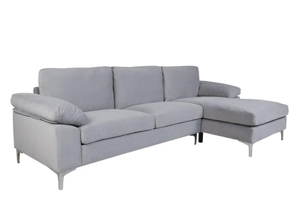 Kaveah Velvet Sectional Sofa with Right Chaise Grey