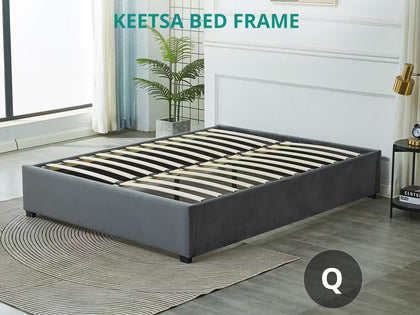 DS Keetsa Queen Bed Frame Velvet - Dark Grey