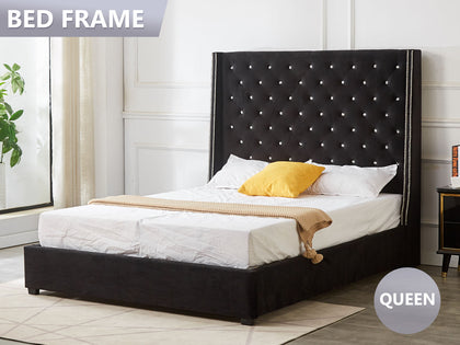 Aria Queen Bed Frame -  Velvet Black