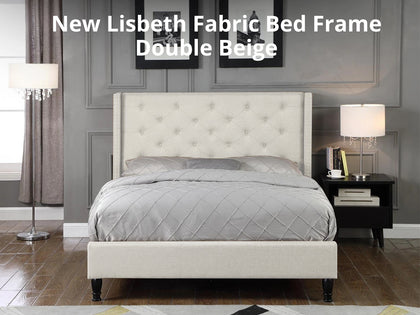 Lisbeth Fabric Double Bed Frame - Beige