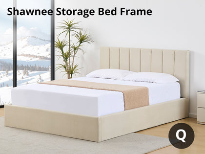 Shawnee Storage Queen Bed Frame - Linen Beige