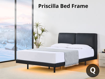 DS Priscilla Bed Frame Queen PU Black