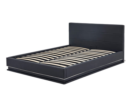 Harold Storage Queen Bed Frame with LED Light - PU Black