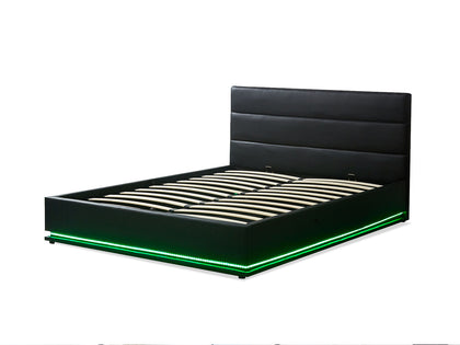 DS Harold Storage Queen Bed Frame with LED Light - PU Black