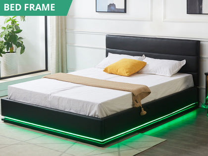 DS Harold Storage Queen Bed Frame with LED Light - PU Black