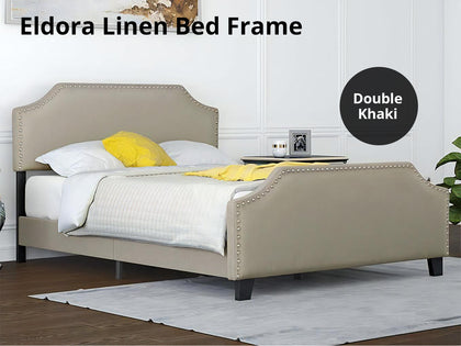 Eldora Linen Double Bed Frame - Khaki