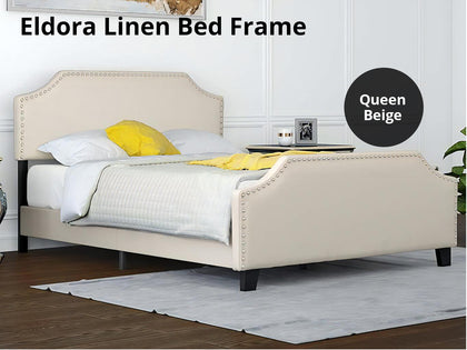 Eldora Linen Bed Frame Queen Beige