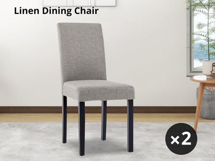 Linen Dining Chair x2 Grey+Black