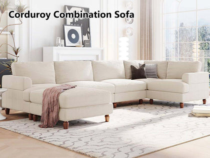 Sondra Corduroy Combination Sofa Set Beige