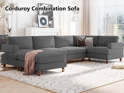 Sondra Corduroy Combination Sofa Set Grey