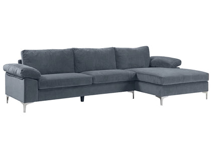 DS New Ronni Sectional Sofa with Right Chaise Velvet Dark Grey