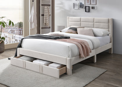 Hernan Double Bed Frame With Drawer - Beige