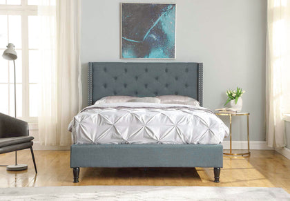 Lisbeth Fabric King Bed Frame - Blue