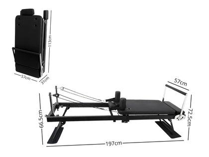 Foldable Pilates Reformer With Headrest Black