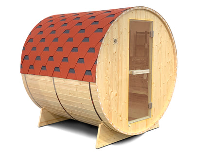 2-4 Person Outdoor Barrel Sauna With Red Bitumen Roof Upgraded