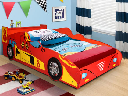 T Supreme F1 Racing Car Bed Red with Bon15 Single