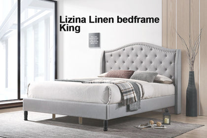 Lizina King Bedframe - Light Grey