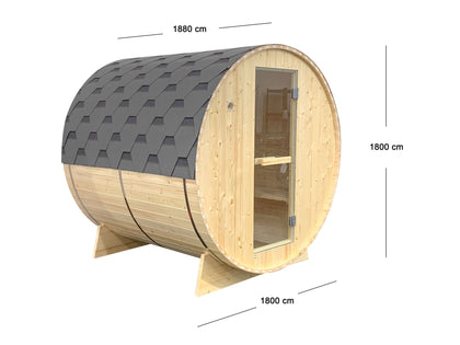 2-4 Person Outdoor Barrel Sauna With Dark Grey Bitumen Roof Upgraded