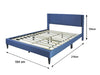 Vele-B Fabric Queen Bed Frame - Blue