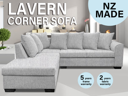 DS NZ made Lavern corner sofa Comfy Silver