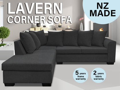 DS NZ made Lavern corner sofa Vish black