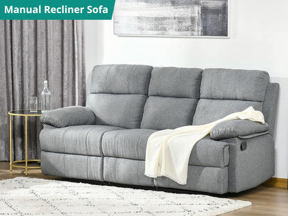 Manual Recliner Sofa Linen Grey