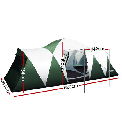 DS NA Weisshorn Family Camping Tent 12 Person Hiking Beach Tents (3 Rooms) Green